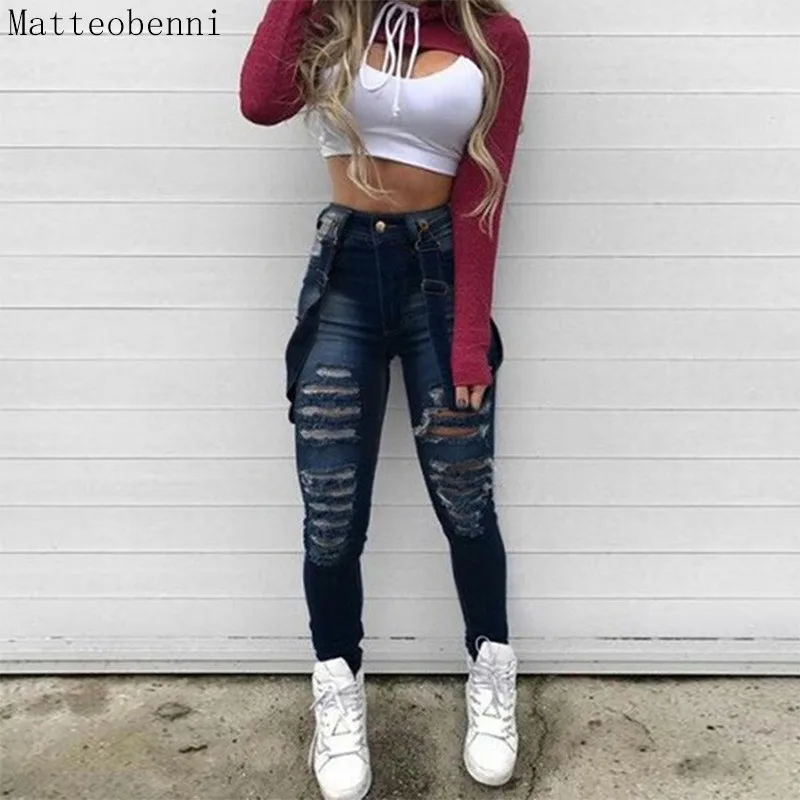 Summer Women Overalls Sexy Denim Jumpsuit Ripped Holes Casual Jeans Ladies Sleeveless Jumpsuits Hollow Out Rompers Streetwear