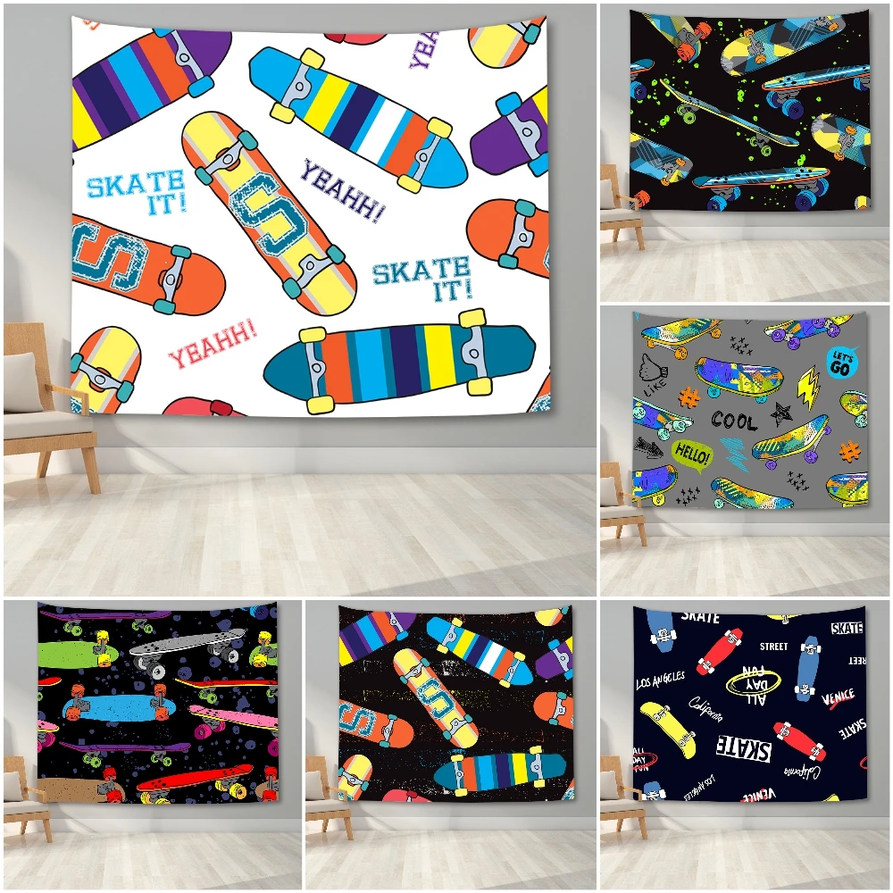 

Cartoon Pattern Skateboard Wall Tapestry Bedroom Decor Wall Hanging Tapestry Blanket For Home College Dorm Tapestries Wall Decor