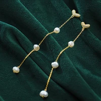 a00794 pretty 925 sterling silver natural freshwater baroque pearl chain drop earrings for womem bohemian fashion jewelry