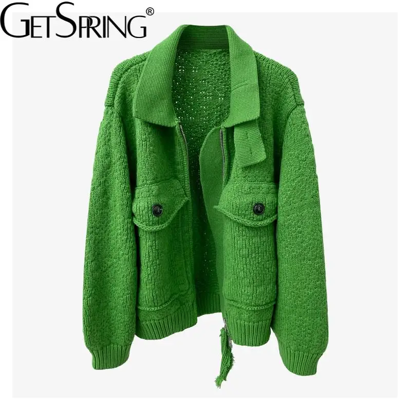 

Getspring Женское пальто, вязаные куртки с вырезами, утепленные Свободные повседневные модные кардиганы большого размера, осенние и зимние топы...