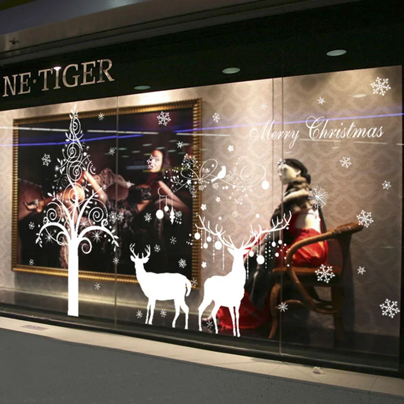 ПВХ стикер на стену олень стекло магазин дисплей украшения окна для дома 60*90
