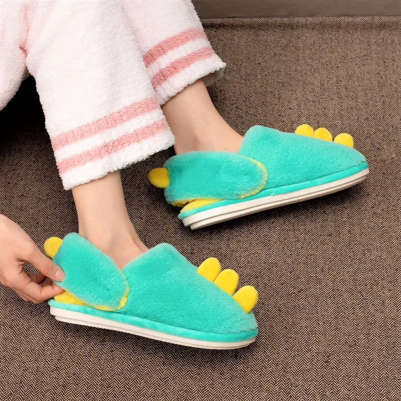 

Winter Women's Slippers House Designer Cute Dinosaur Warm Fur Indoor Slippers Home Couples Plush Non-Slip Furry Cotton Slippers