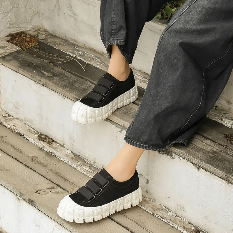 

Hjwsfdcai Hook&Loop Fashion Platform Women Ankle Boots Genuine Leather Street Style Personality Ladies Shoes Outdoor Mujer Shoes