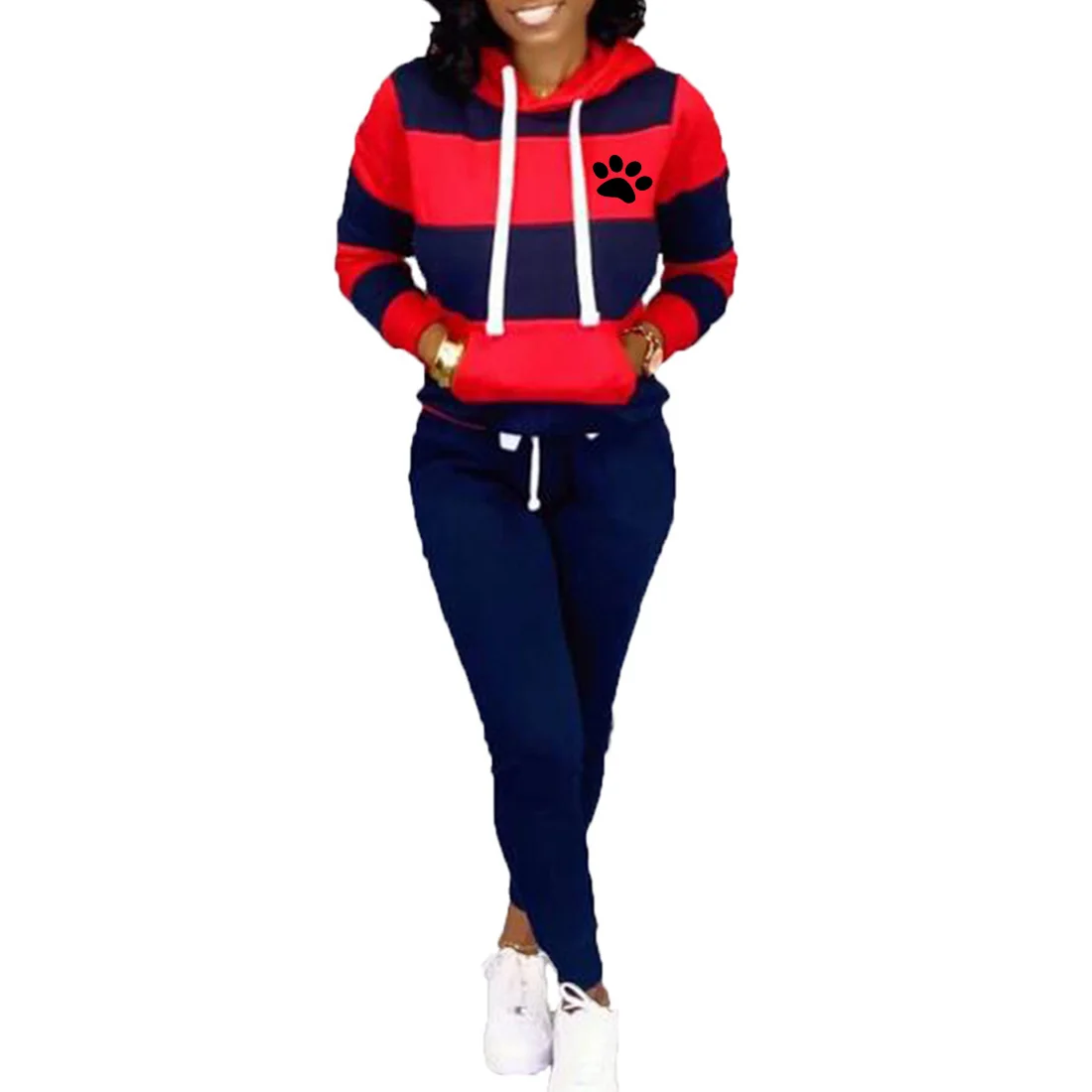 

Спортивный костюм для женщин Женский комплект 2 шт. спортивный костюм на сплошной Цвет след печати с капюшоном Свитшот с длинными рукавами, ...