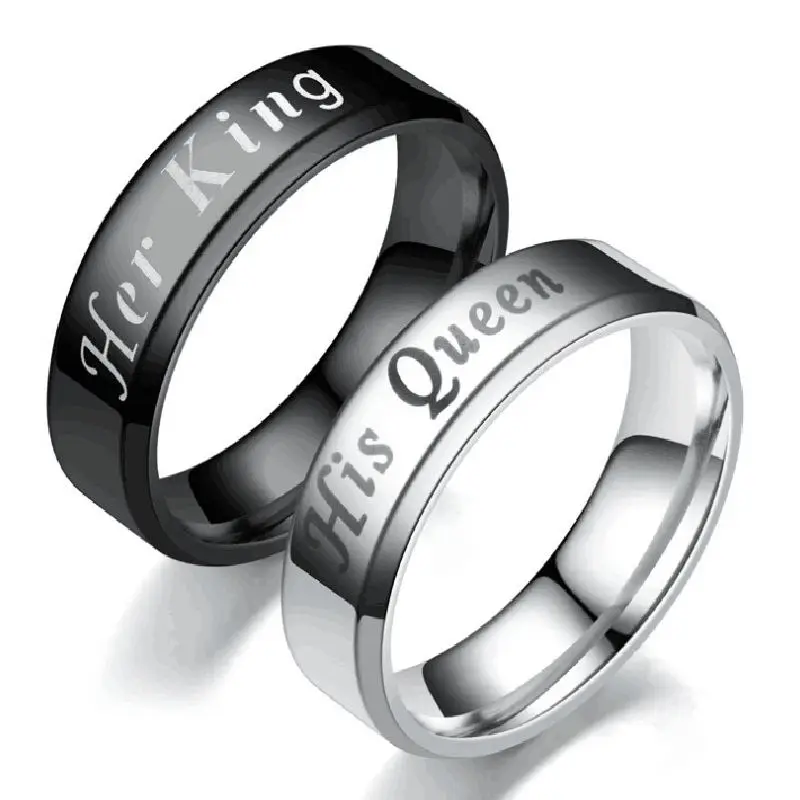 Нержавеющая сталь его королева ее король Мода Пара помолвка Любовь кольцо для