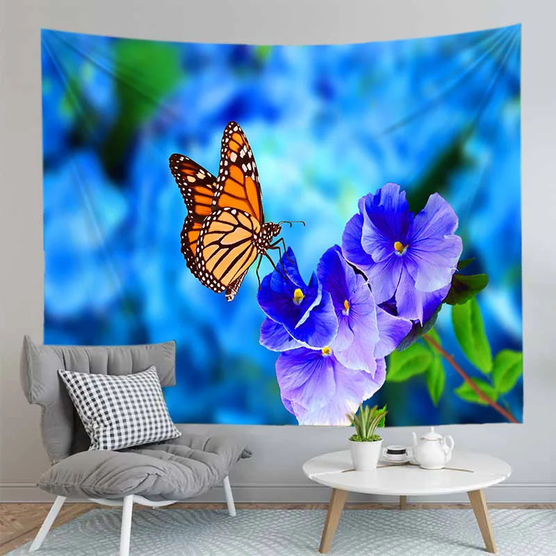 Гобелен с бабочками и цветами большие настенные гобелены декор для стен в стиле