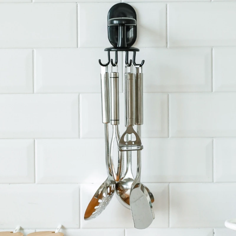 2PCS Punch-Free Kitchen and Toilet Rotating Hook Eight-Bit Spatula Spoon Storage Rack Multi-Function | Дом и сад
