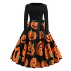 Женское платье с длинными рукавами, платье принцессы средней длины с изображением тыквы на Хэллоуин, винтажный костюм для фестиваля, вечеринки, платье в стиле 50-60-х годов