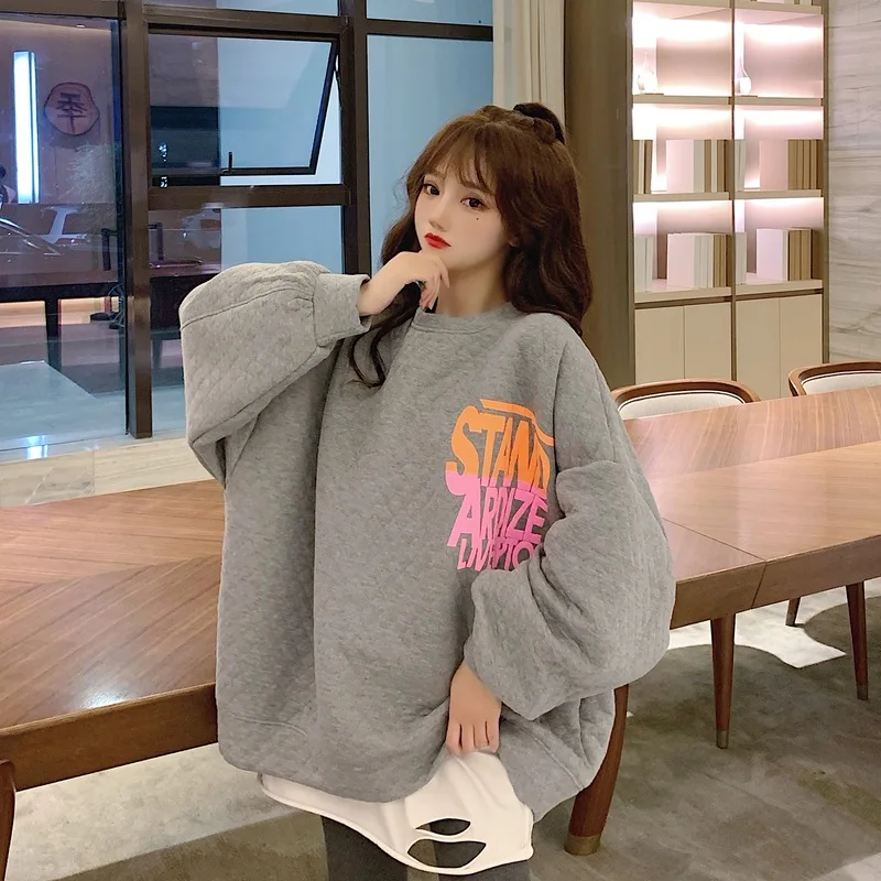 

O-neck Loose Letter Printing Sweatshirt Women Casual Long Sleeve Plus Size Hoodies Women Clothing Winter Fashion Ladies Tops New