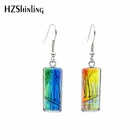 Новинка 2020, цветные радужные прямоугольные серьги, серьги ручной работы, стеклянный кабошон, рыболовный крючок
