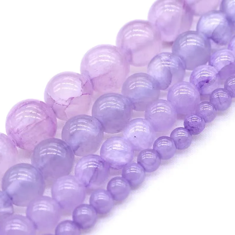 

Natural Stone Beads Light Purple Jades Chalcedony Round Loose Bead for Jewelry Making DIY Accessories Bracelet 4/6/8/10/12mm