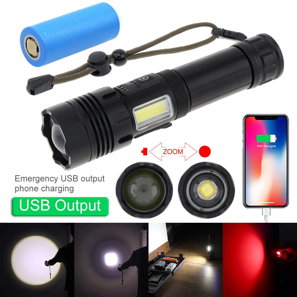 

Ультрамощный тактический охотничий фонарик XHP90 9000 лм, масштабируемый Водонепроницаемый светодиодный фонарик с аккумулятором 26650 и USB-кабел...