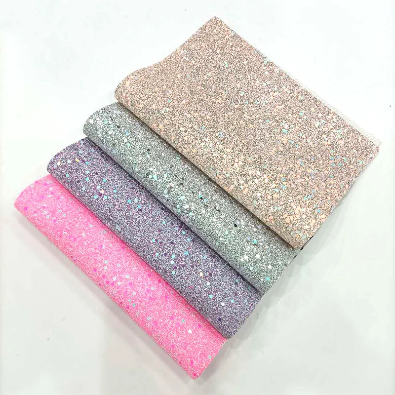 

XHT-1040 Mirror Holographic Effect Sequin Multicolored Chunky Glitter Leather Fabric for Shoe/Bag/Hair Bow/DIY Accessories