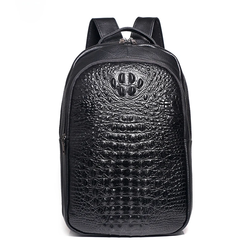 Alligator Cow Genuine Leather Men Backpacks Fashion Real Natural Leather Student Backpack Boy Luxury Brand Computer Laptop Bag