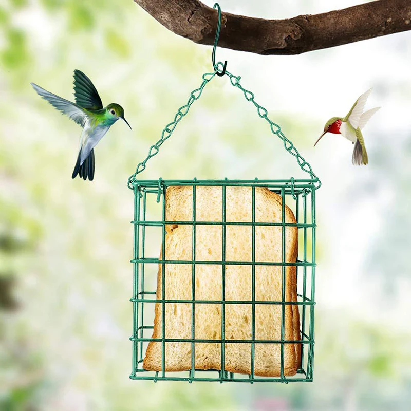 Bird Feeder Green Cube Cage Food Container Outdoor Wild Parrot Feeding Hanging Tree Portable Fruit Vegetable Park Garden | Дом и сад