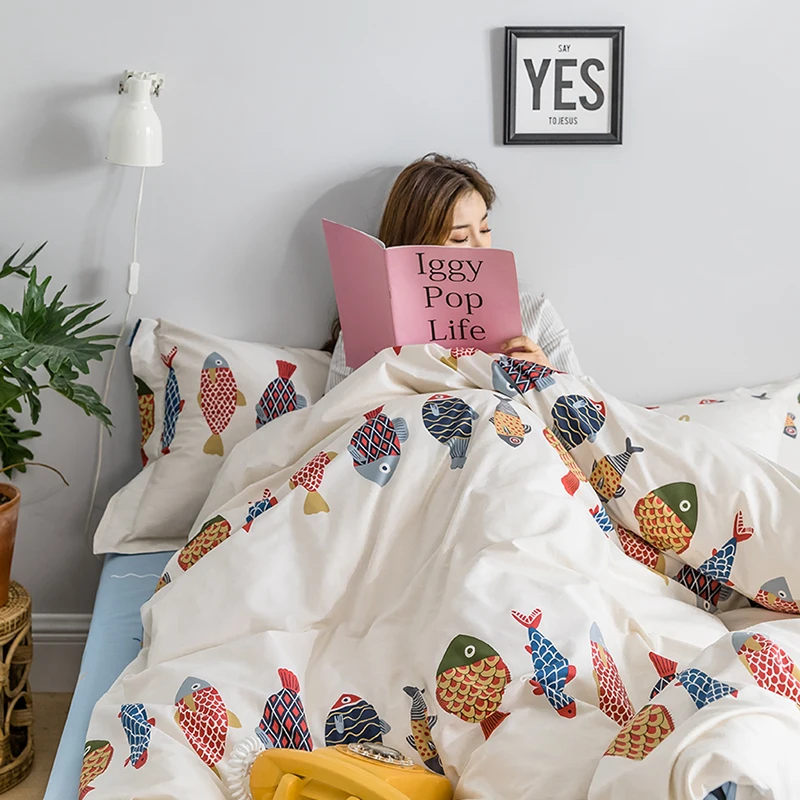 Japanese Style Home Bedding Set Duvet Cover Flat Sheet Bed Linen Pillowcase Cartoon Quilt Comforter Sets Bedclothes Soft | Дом и сад