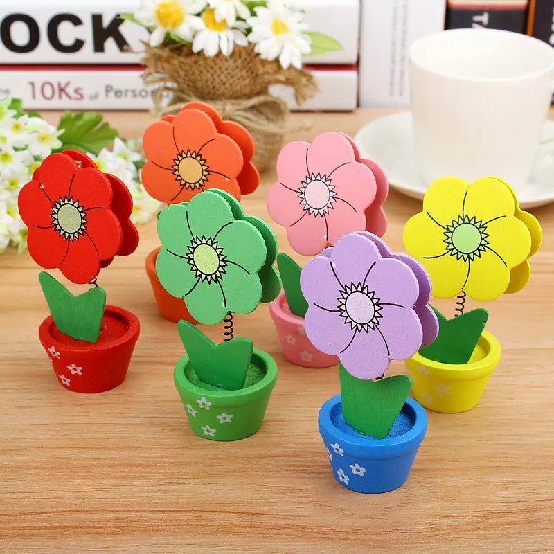 10pc Cartoon Woody Flowers Contacts Memo Clip Message Clip Photo Tray Wooden Crafts Wholesale Supply
