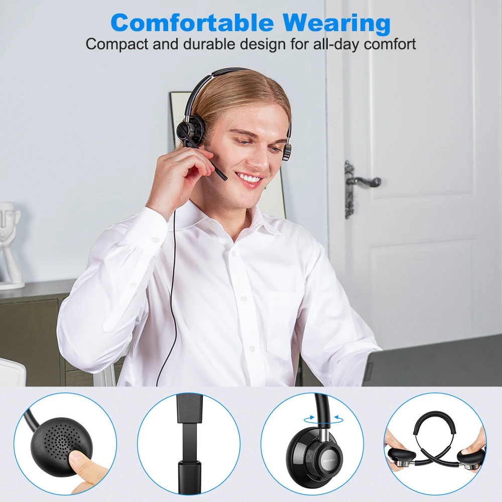 New Bee USB Headset with Rotatable Microphone for PC 3.5mm Business Headphones Mic Mute Noise Cancelling Call Center | Электроника