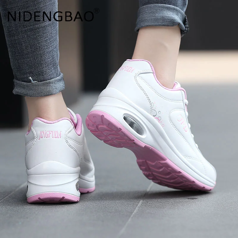 Women Sneaker Air Cushion Running Shoe Lightweight PU Leather Rainwaterproof Sports Shoes Outdoor Jogging Damping Footwear Women
