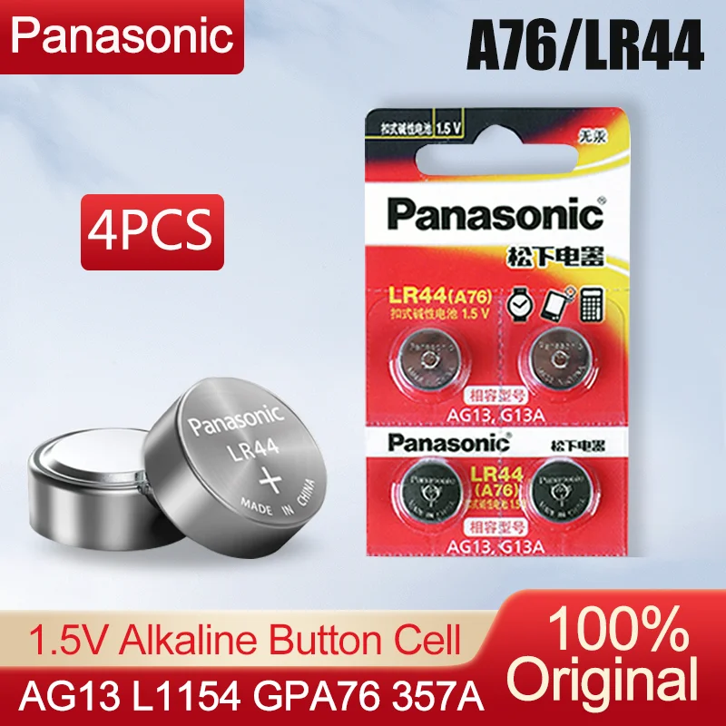 Щелочные батареи для калькулятора 4 шт./лот Panasonic LR44 A76 LR 44 AG13 LR1154 SR1154 SR44 SR44SW SR44W GP76 1 5