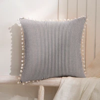 home simple decorative pillowcases sweet style pom tassel stripe pillow cases cotton linen cover home party hotel textile