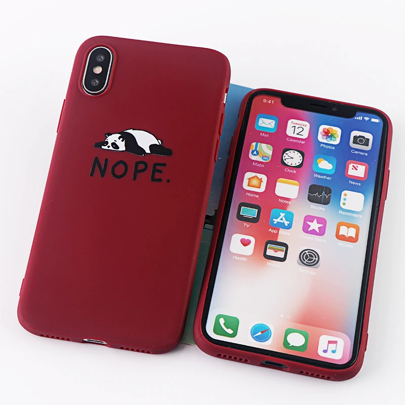8632-dark-red Забавные чехлы для телефонов с пандой для iPhone X XS MAX XR 8 7 6 s Plus, мягкие силиконовые облегающие накладки на заднюю панель - Цвет: 8632-dark-red