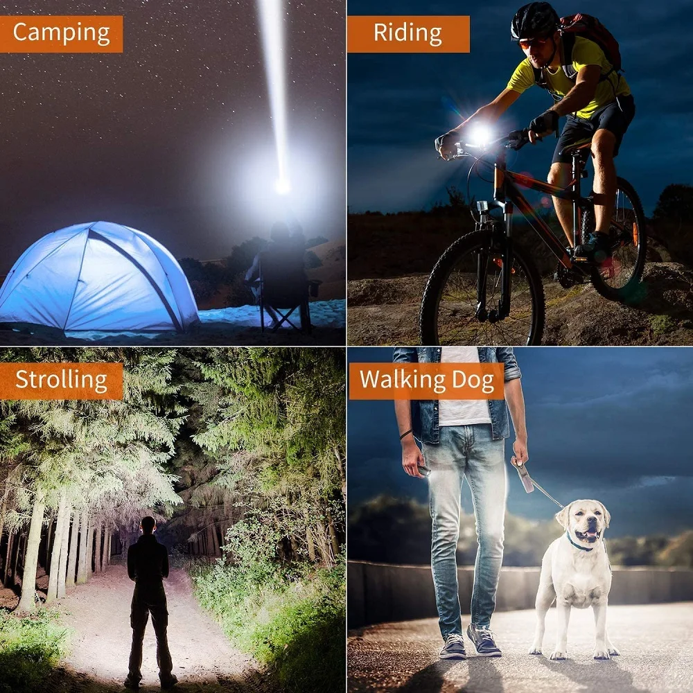 

Portable LED Flashlight USB Rechargeable XHP50 Torch with 5 switch Modes Waterproof Zoomable Bicycle Light Use 18650 Battery