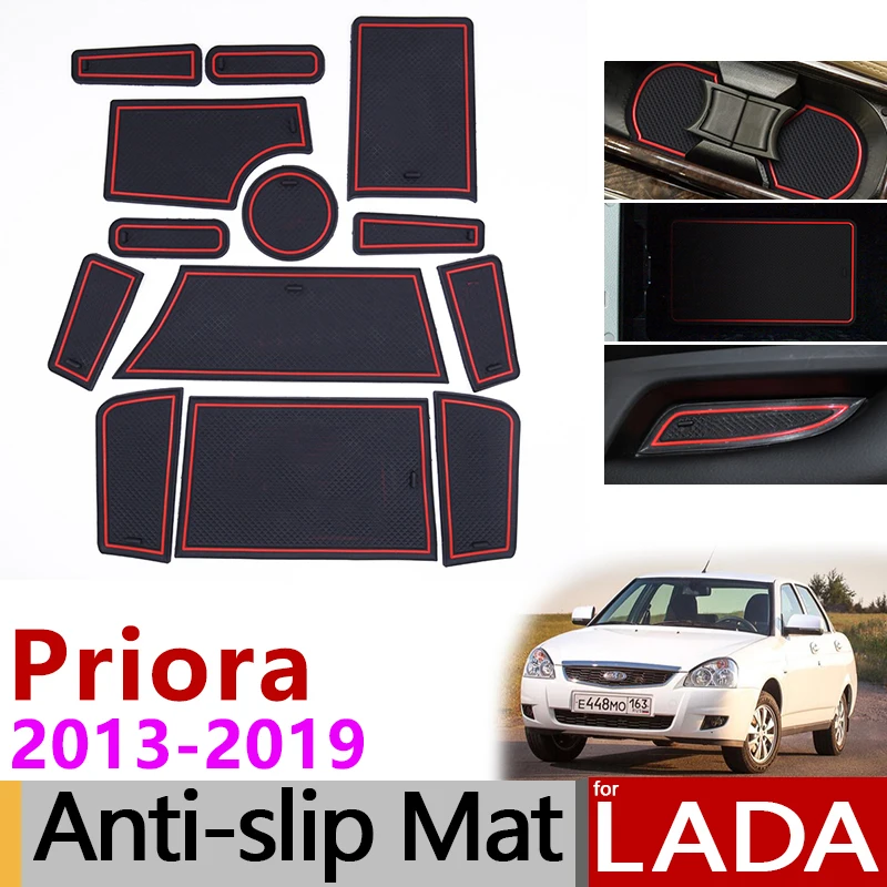 

for LADA Priora 2013 - 2018 Anti-Slip Rubber Cup Cushion Door Groove Mat 13Pc VAZ 2170 2071 2172 Accessories 2014 2015 2016 2017