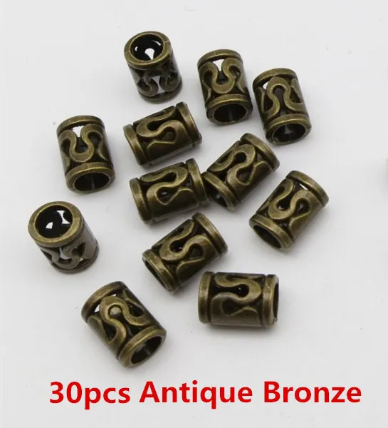30pcs Antique Bronze 12 шт.-30 шт. бронзовые/Серебристые/золотистые металлические маленькие волосы коса боязнь борода дредлок бусины трубчатые кольца для укладки волос аксессуары - Цвет: 30pcs Antique Bronze