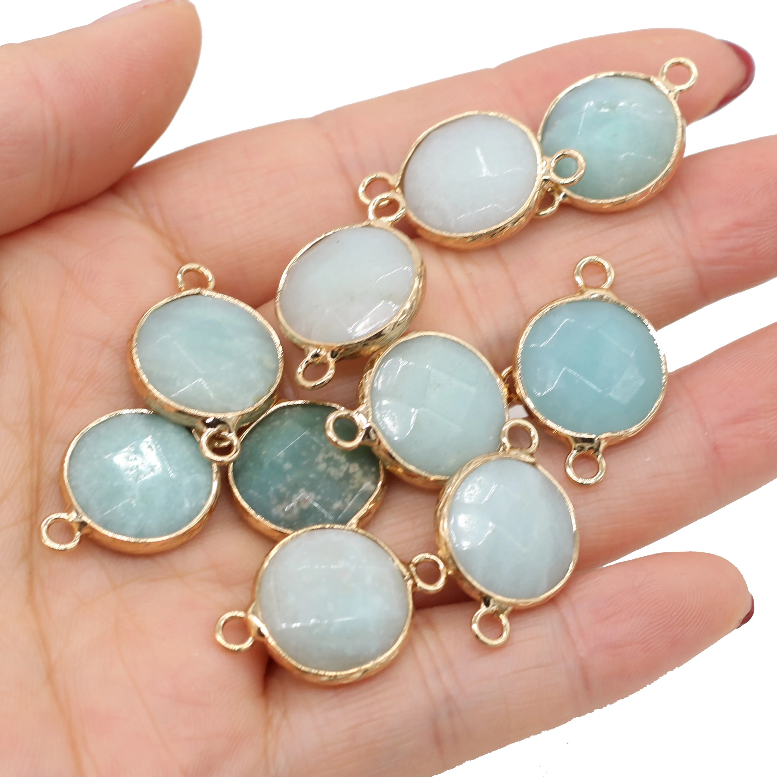 

Natural Stone Pendants Amazonites Round Faceted Pendant for Jewelry Accessories DIY Necklace Bracelet Healing Gift 15x24mm