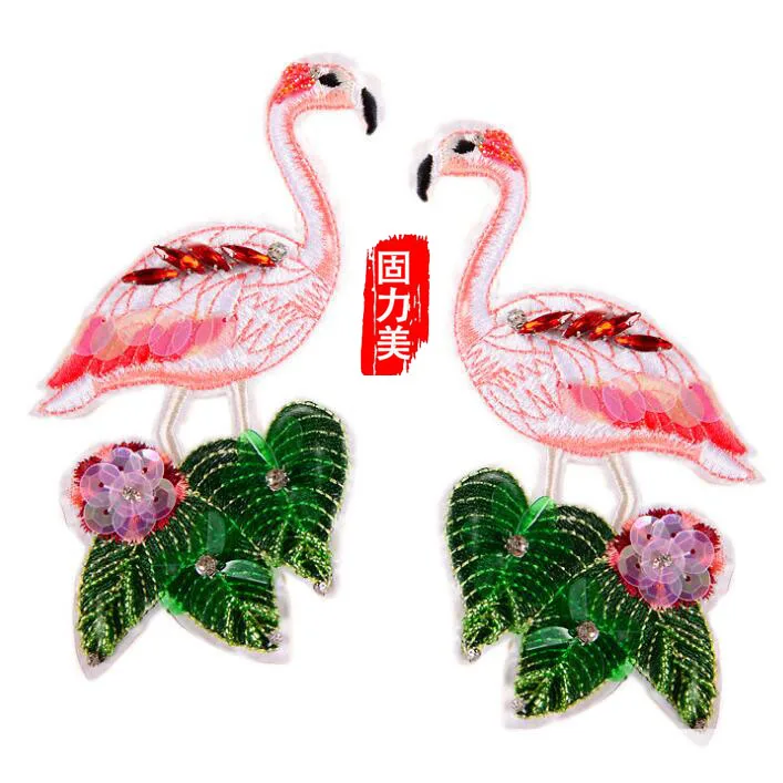 1 пара 2 шт. розовый Фламинго Птица с зелеными оставками и красными цветами Стразы