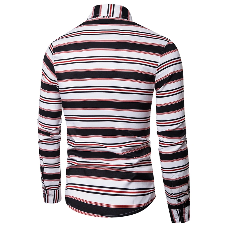 

Loldeal Fashion Stripe Shirts Casual Slim Fit Long Sleeve Social Button Top Male Blouse Black