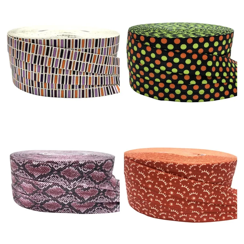 

10Yards 16mm Snake Skin Polka Dot Star Printed Fold over elastic Animal Frog FOE Handmade Accessories DIY Hair tie Party Decor