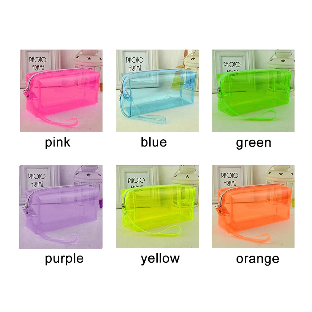 

Cosmetic Zipper Clear Storage Pouch Pencil Stationery Various Color