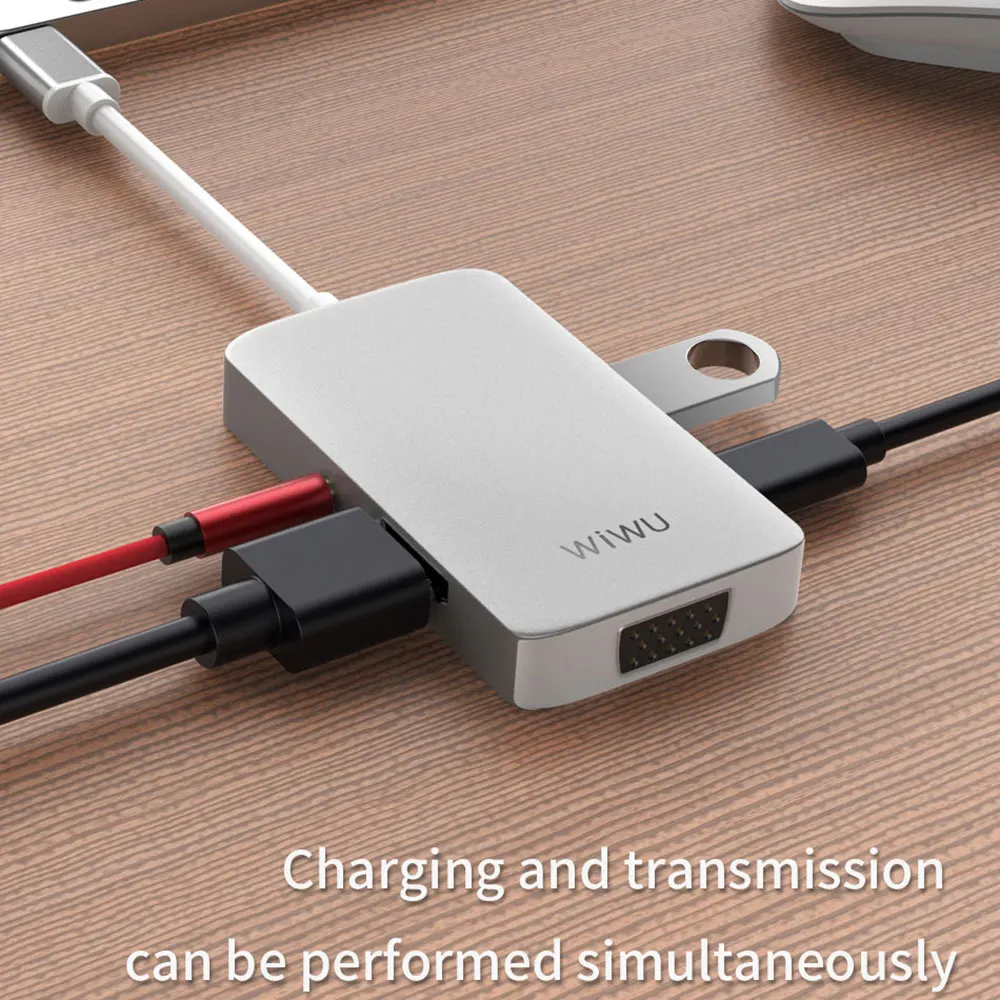 Usb концентратор WIWU 5 в 1 мульти порты VGA HDMI адаптер для MacBook Pro Type C 3 мм аудио USB