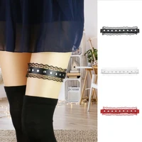 2pc sexy style garter lace edge pu thigh harnesses belt adjustable leg metal chain cosplay performance thigh ring garter