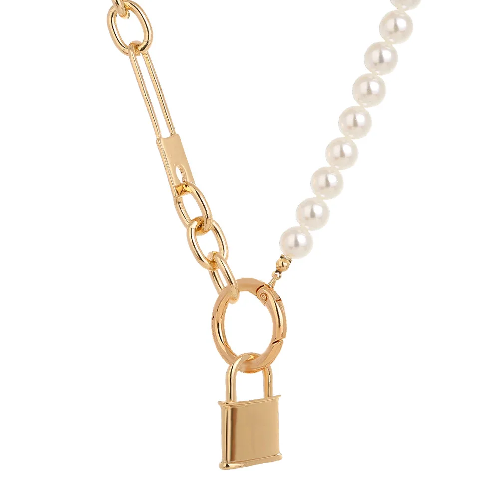 

Pearl Lock Pendant Necklace For Women Men Hiphop Punk Chain Female Neck Necklace Birthday Jewlery Gift 2021 BFF
