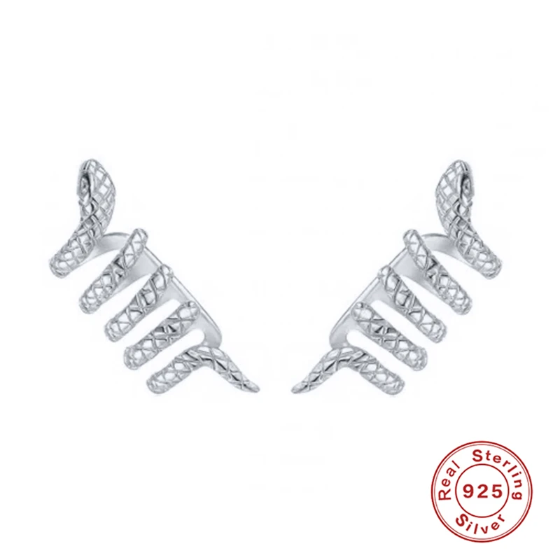 

Boako 1 Pair Real 925 Sterling Silver Ear Cuff Fine Jewelry Punk Style Snake Clip on Earrings For Women No Piercing Earcuff W4