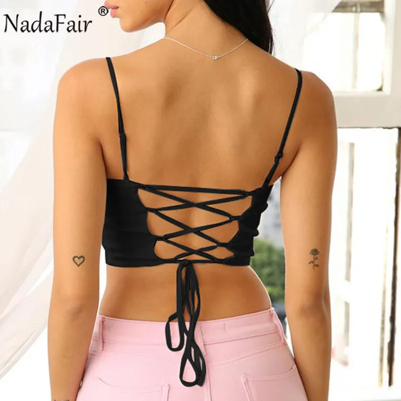 Женский облегающий укороченный топ Nadafair белый черный клубный с u образным