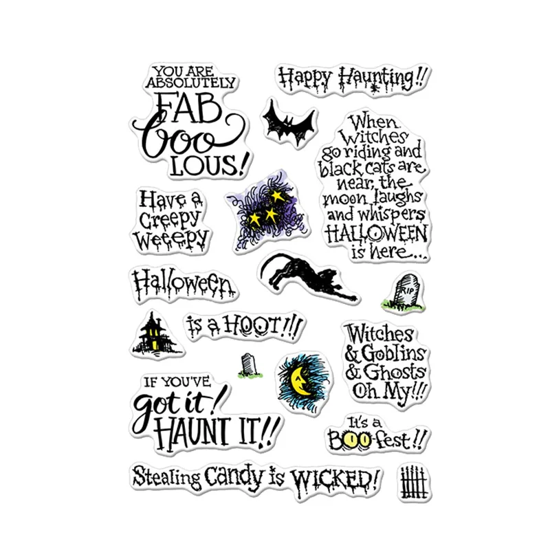 

Halloween Phrases Clear Stamps Halloween Phrases&Ornaments For DIY Card Making Kids Transparent Silicone Stamp New 2019