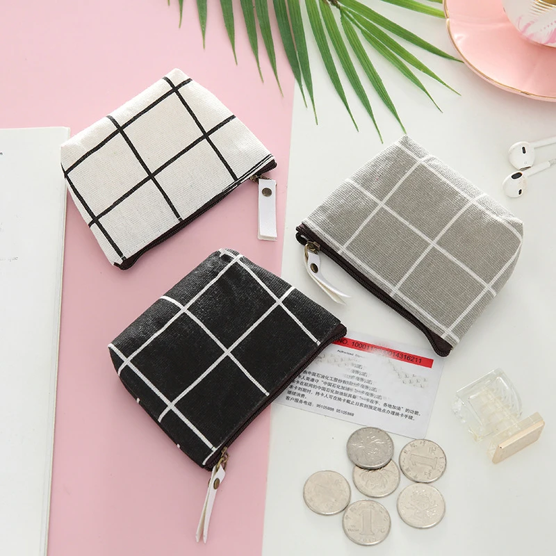 

New Women Kids Canvas Coin Purse Floral Plaid Zipper Pouch Small Wallet Children Female Key Card Holder mini Money Bag Gift