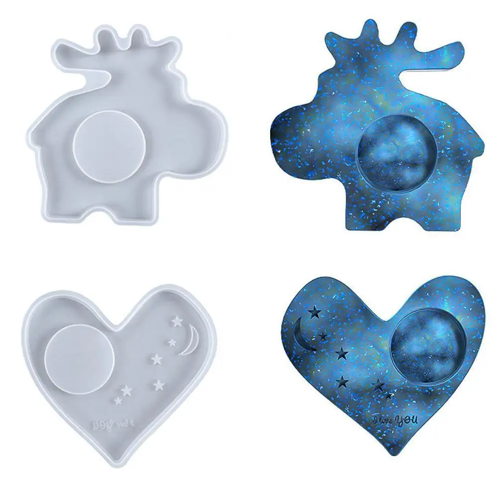 

DIY Crystal Epoxy Resin Mold Heart-shaped Star Moon Coaster Cup Pad Tray Mould Handmade Casting Molds Home Decoration Crafts