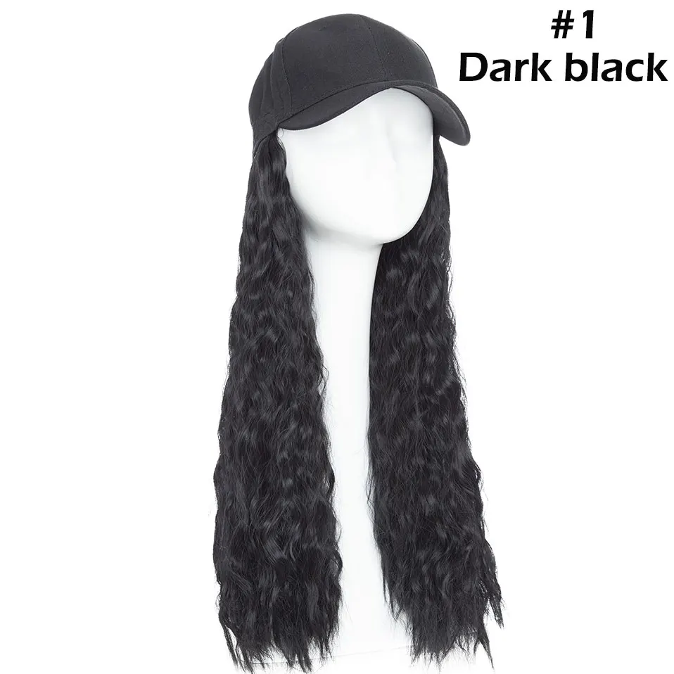 dark black SNOILITE 18inch Long Wavy hair extension with black cap Synthetic extension hair for Girls Party new style intergrate cap hair - Цвет: dark black