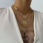 Цепочка многослойная с подвесками в стиле бохо Женская, ожерелье из толстой цепи с кулоном голова человека, цвет золото и серебро, бижутерия