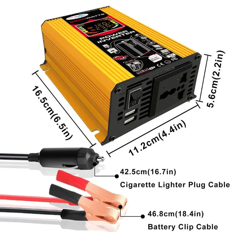 

Car Inverter DC12V to AC 110V/220V 4000W Modified Sine Wave 2 USB Ports LED Display Voltage Transformer