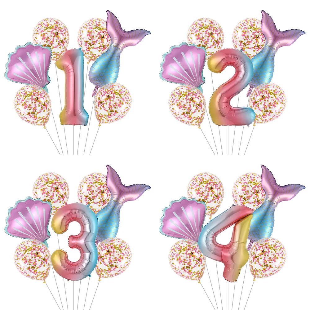 

7pcs/lot Mermaid Tail Balloons Mermaid Party Children's Birthday Decoration Shell Number Baloon Event Decoration for Girls