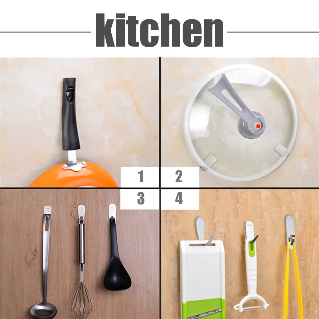 

4/8Pcs Strong Adhesive Hook Wall Door Sticky Hanger 304 Stainless Steel Sticky Key Rack Kitchen Bathroom Rack Storage Hooks