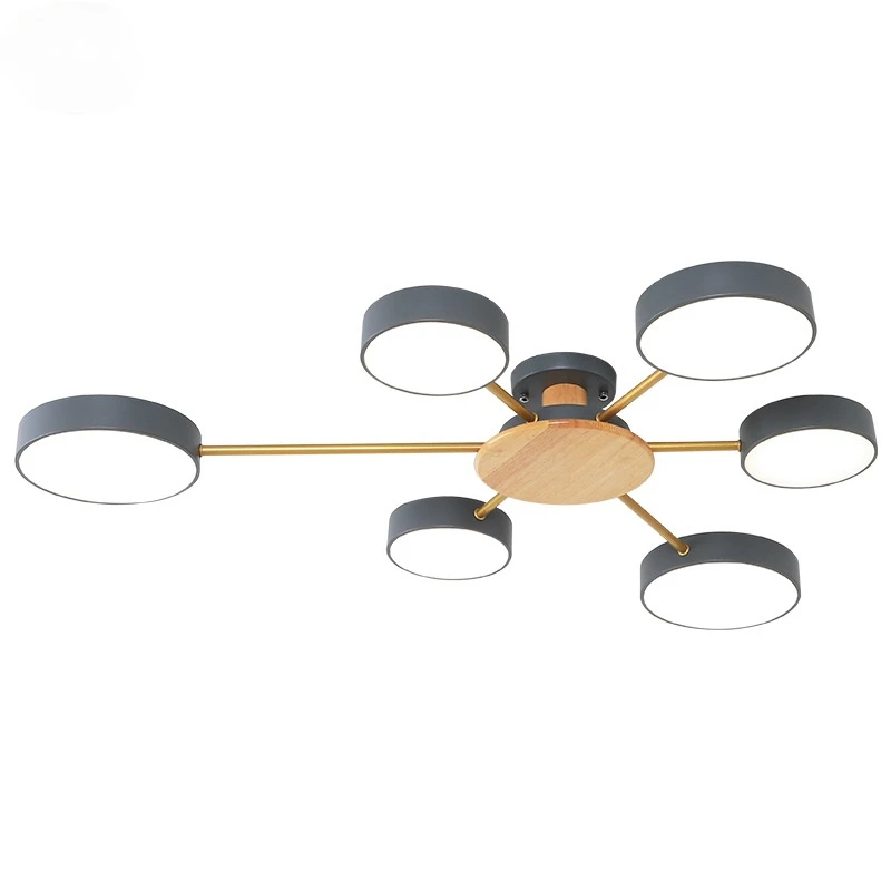 Nordic Simple Solid Wood Atmosphere Macaron Living Room Lamp Bedroom Study Wrought Iron Creative Led Ceiling Chandelier | Лампы и