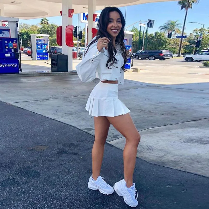 

Women Fashion Summer Sexy High Waist Pleated Skirt Streetwear White Above Knee Mini Short Ball Gown Casual Sport Skirt