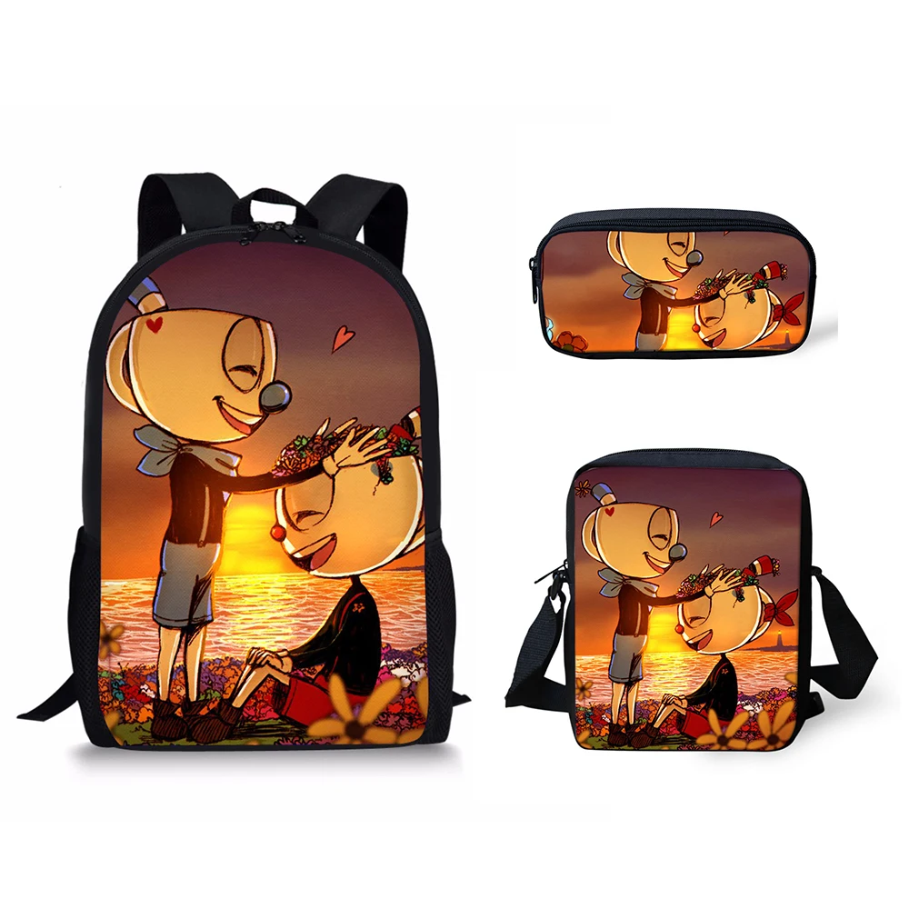 HaoYun 3PCS/Set Game Cuphead Mugman School Backpack for Teenager Boys 16 inch BookBag Baby Kids Student Satchel Mochila Daypack
